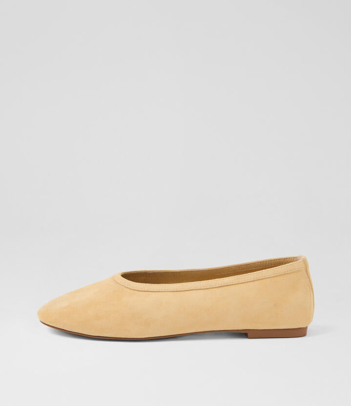 Image of Shoes. Productname: Lenita Lemon Suede Flat Shoes in Lemon colour by brand - MOLLINI