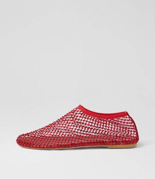 Image of Shoes. Productname: Reaffirm Red Jewel Mesh Flat Shoes in Red-Jewel colour by brand - MOLLINI