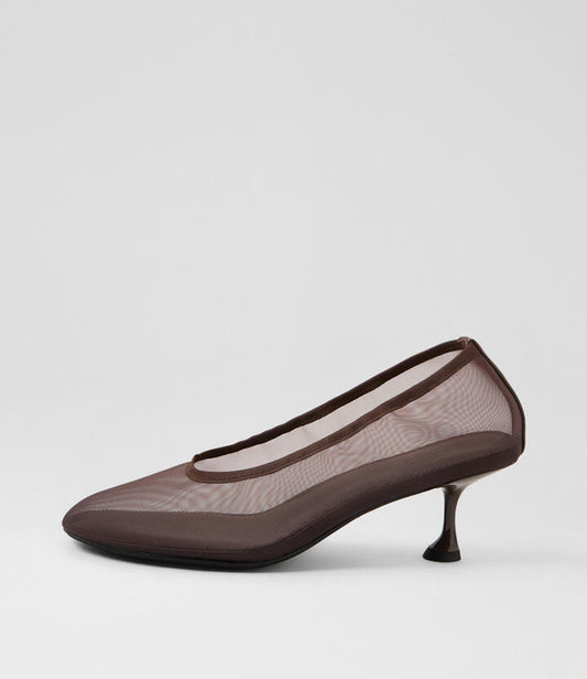 Image of Heels. Productname: Abright Choc Mesh Heels in Choc colour by brand - MOLLINI