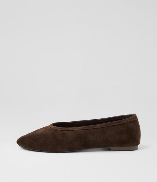 Image of Shoes. Productname: Lenita Espresso Suede Flat Shoes in Espresso colour by brand - MOLLINI