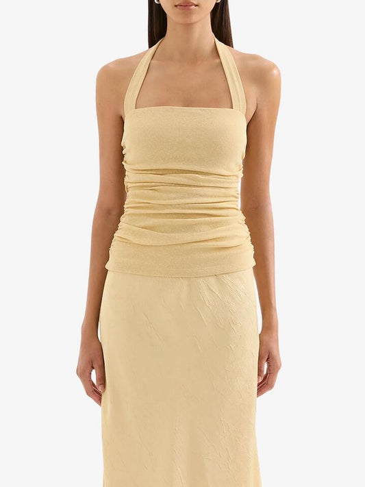 Image of a model wearing Tops. Productname: Nude Lucy Hermione Mesh Top in Butter colour by brand - Nude Lucy