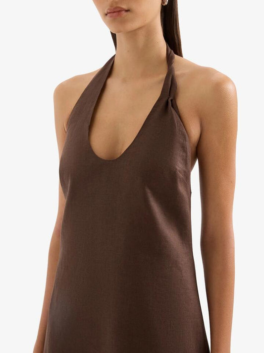 Image of Dresses. Productname: Nude Lucy Zayda Linen Dress in Chocolate colour by brand - Nude Lucy
