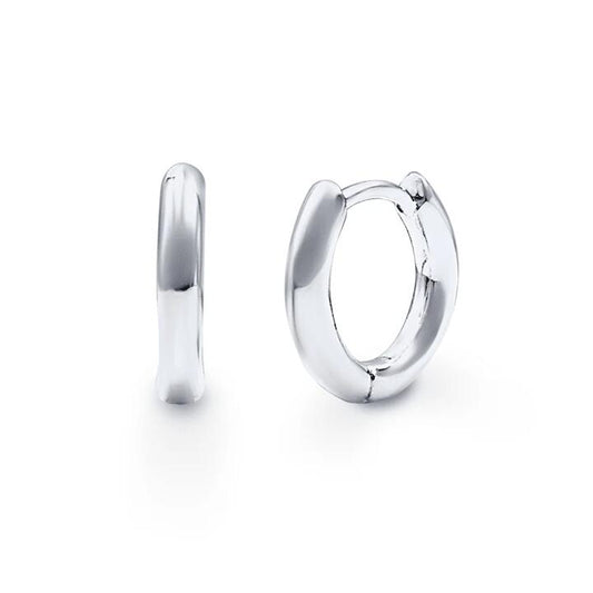 Image of Earrings. Product name - 13mm Round Huggie Earrings in Sterling Silver in colour by brand - Bevilles