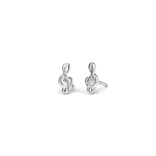Image of Earrings. Product name - Treble Clef Stud Earrings in Sterling Silver in colour by brand - Bevilles