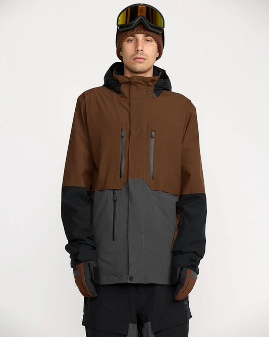 Image of a model wearing Outerwear. Productname: Volcom - Mens Rnge Stretch 30K Jacket - Brown - in Brown colour by brand - Volcom