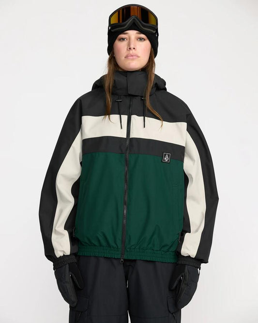 Image of a model wearing Outerwear. Productname: Volcom - Womens Dlm Snow Jacket - Black Green - in Black Green colour by brand - Volcom