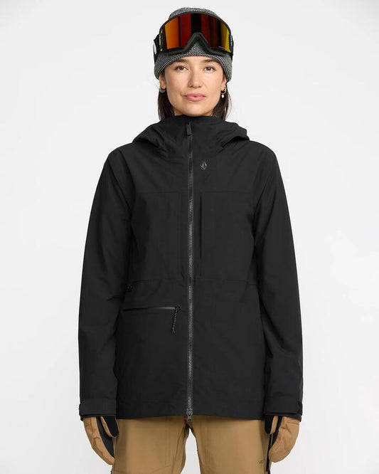 Image of a model wearing Outerwear. Productname: Volcom - Womens Cloudbreaker Stretch 30K Jacket - Black - in Black colour by brand - Volcom
