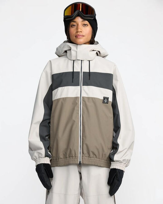 Image of a model wearing Outerwear. Productname: Volcom - Womens Dlm Snow Jacket - Stone - in Stone colour by brand - Volcom