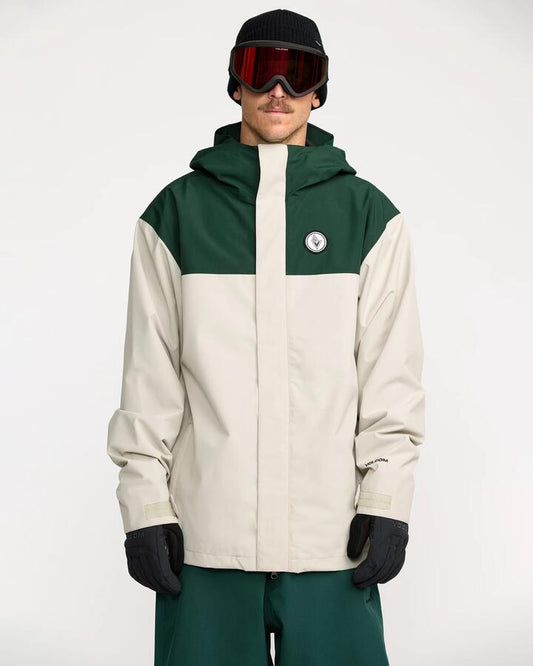 Image of a model wearing Outerwear. Productname: Volcom - Mens Buckthreeeighty Jacket - Stone - in Stone colour by brand - Volcom