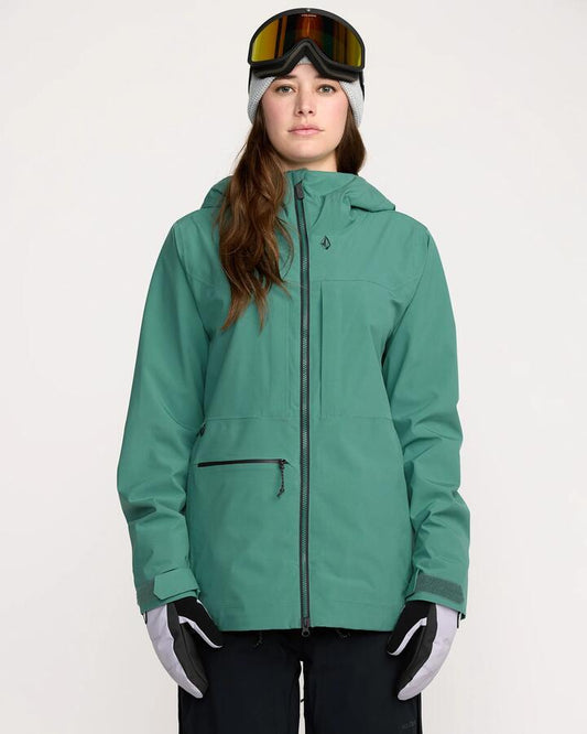 Image of a model wearing Outerwear. Productname: Volcom - Womens Cloudbreaker Stretch 30K Jacket - Spruce Green - in Spruce Green colour by brand - Volcom