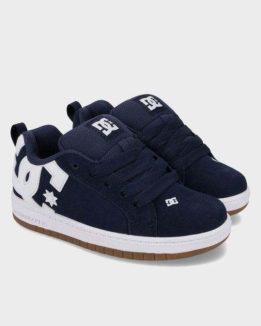 Image of Shoes. Productname: DC Shoes Boys 4-16 Court Graffik Skate Shoes Navy/White/Gum - in Navy/White/Gum colour by brand - DC Shoes