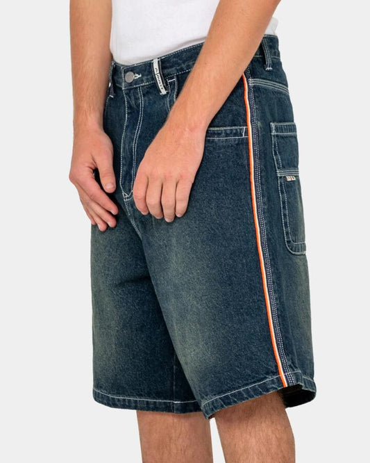 Image of a model wearing Shorts. Productname: rusty - Mens Flip Daddy 2.0 Denim Shorts - Dark N Dirty - in Dark N Dirty colour by brand - rusty