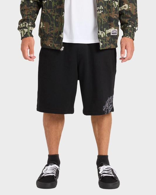 Image of a model wearing Shorts. Product name - Billabong Mens Bad Dog Fleece Corduroy Walkshorts Black in Black colour by brand - Billabong