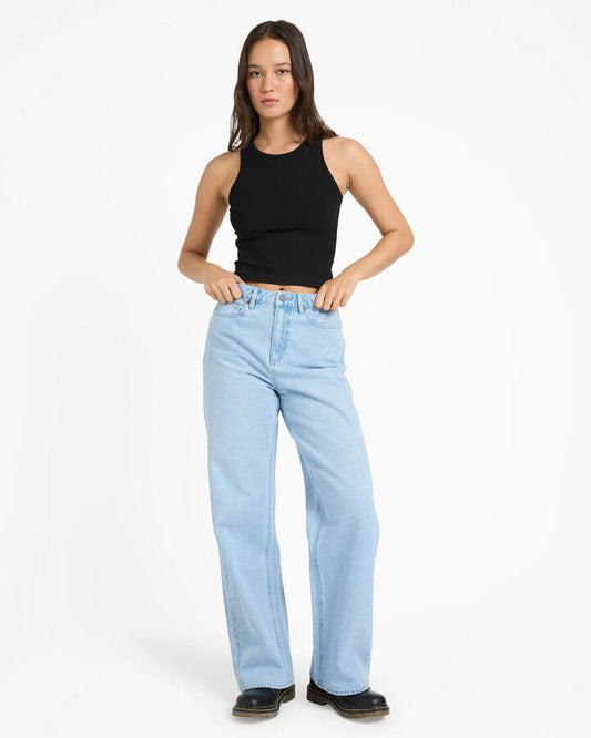 Image of Jeans. Product name - Volcom Womens Stoned Bf High Rise Denim Jeans Blue Bird in Blue Bird colour by brand - Volcom
