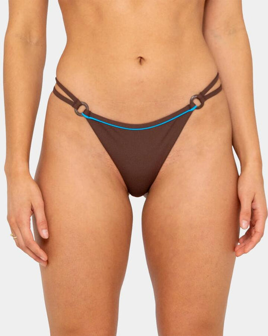 Image of Swimwear. Product name - Rusty Womens La Cabana Ring Midi Bikini Bottom Java in Java colour by brand - Rusty