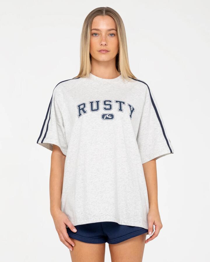 Image of T-Shirts. Product name - Rusty Womens All Saint Collegiative Og Oversized T-Shirt Ecru Marle in Ecru Marle colour by brand - Rusty