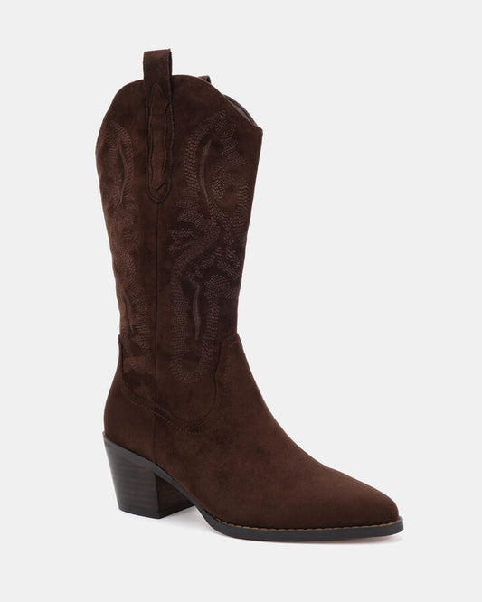 Image of Boots. Product name - Hallow Espresso Suede Long Boots in Espresso Suede colour by brand - Novo