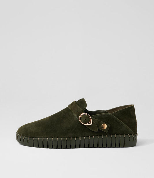 Image of Sneakers. Productname: Halpha Olive Suede Sneakers in Olive-Olive Sole colour by brand - MIDAS