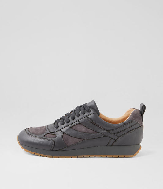Image of Sneakers. Productname: Palomo Charcoal Leather Suede Sneakers in Charcoal-Charcoal colour by brand - MIDAS