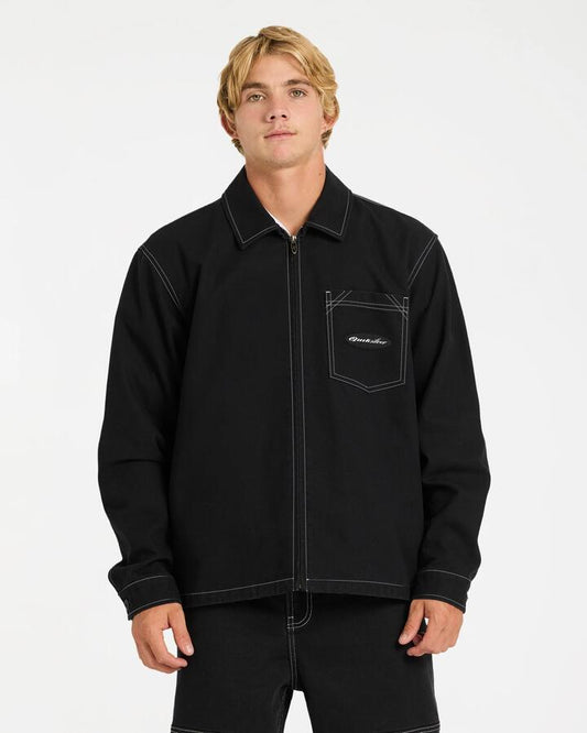 Image of a model wearing Outerwear. Productname: quiksilver - Mens Mercury Coach Jacket - Black - in Black colour by brand - quiksilver