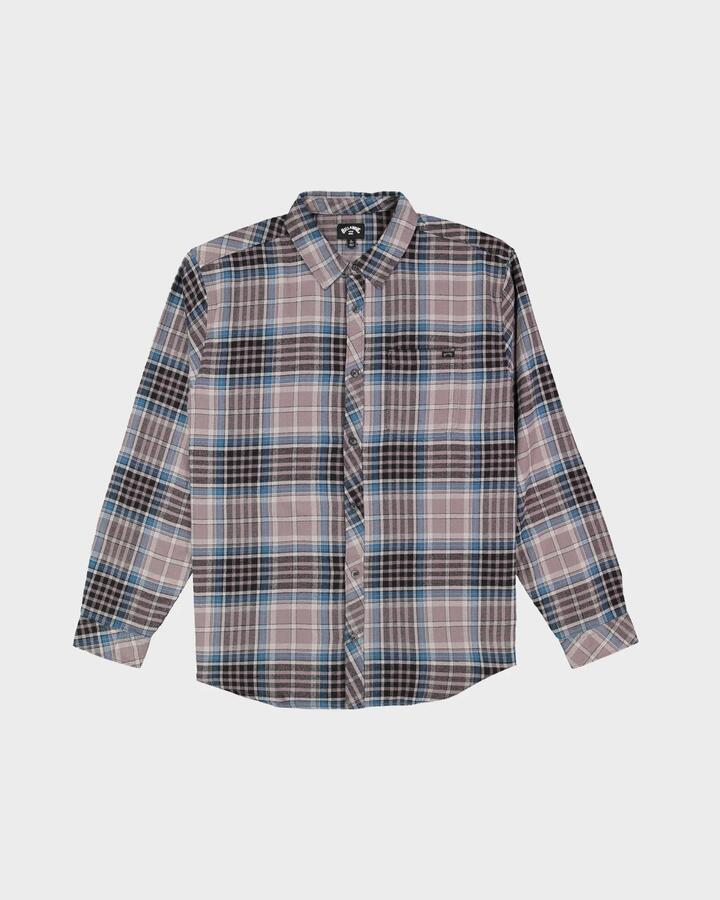 Image of a model wearing Tops. Productname: billabong - Mens Coastline Long Sleeve Flannel Shirt - Ash - in Ash colour by brand - billabong