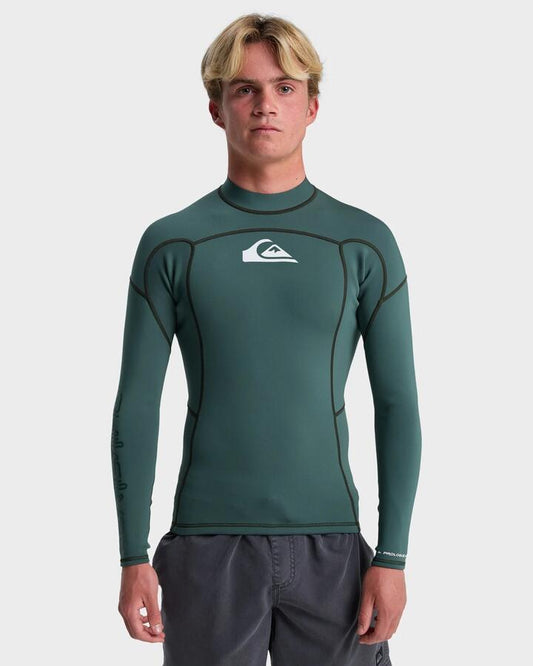 Image of a model wearing Tops. Productname: quiksilver - Mens 1Mm Prologue Long Sleeve Wetsuit - Forest - in Forest colour by brand - quiksilver