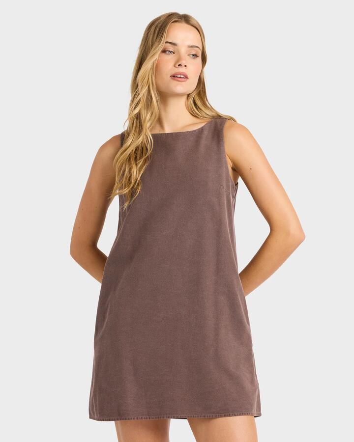 Image of Dresses. Product name - Billabong Womens Sunset Bliss Mini Dress Teak in Teak colour by brand - Billabong