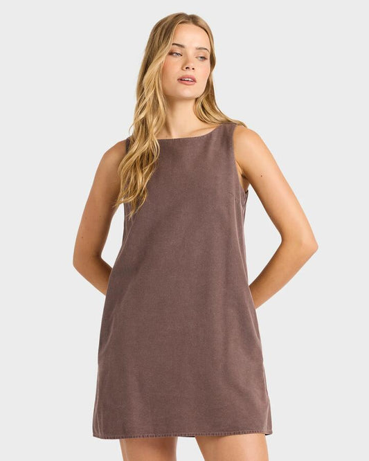 Image of Dresses. Product name - Billabong Womens Sunset Bliss Mini Dress Teak in Teak colour by brand - Billabong
