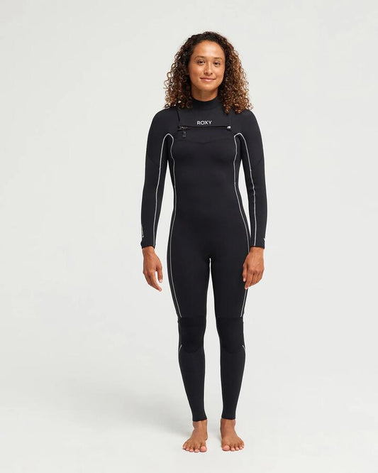 Image of Wetsuits. Product name - Roxy Womens 4/3Mm Elite Extra Stretch Chest Zip Wetsuit Black in Black colour by brand - Roxy