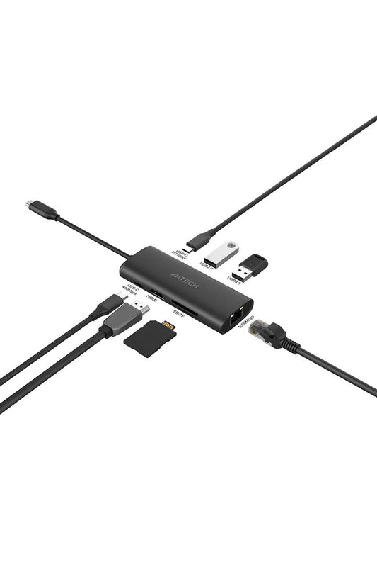 Image of Electronics Accessories. Productname: A4Tech DST-80C Ash Grey 8-Port USB-C Docking Station in Ash Grey colour by brand - A4Tech