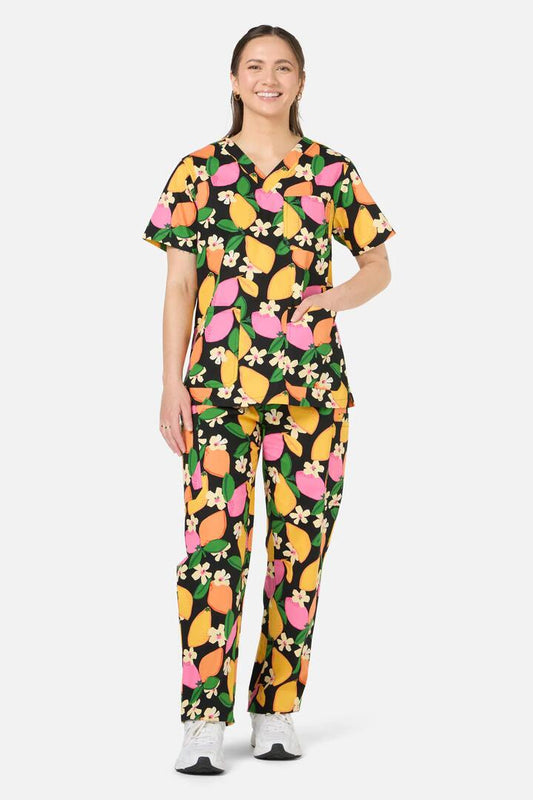 Image of a model wearing Uniforms & Workwear. Productname: Lemons Scrub Set in Black colour by brand - Gorman
