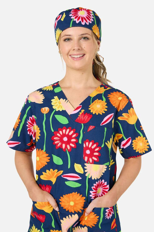 Image of Hats. Productname: Sunshine Flowers Scrub Hat in Navy colour by brand - Gorman
