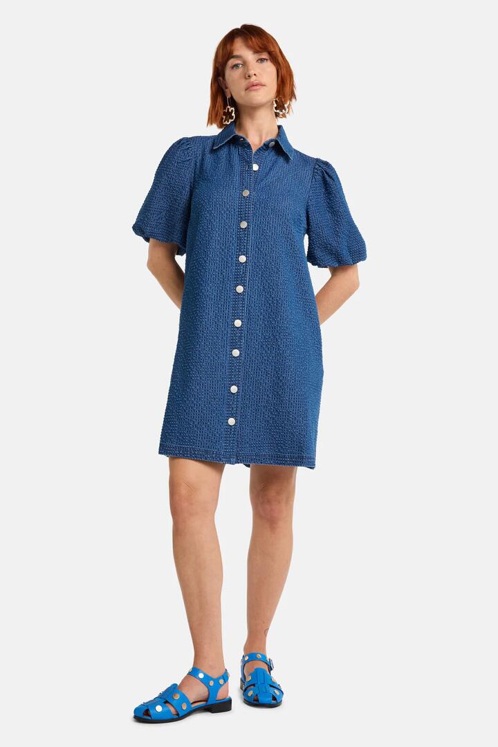 Image of Dresses. Productname: Seersucker Denim Dress in Mid Blue colour by brand - Gorman