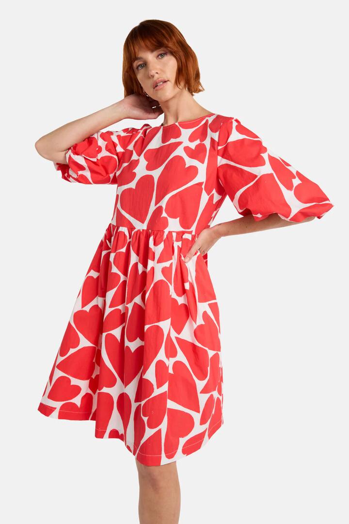 Image of Dresses. Product name - Heartbeat Print Smock Dress in Red colour by brand - Gorman