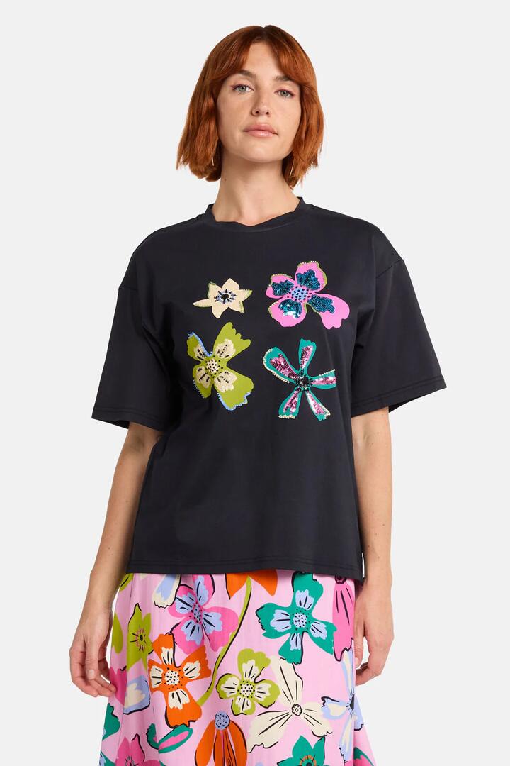 Image of T-Shirts. Product name - So Fetch Sequin Oversized Tee in Black colour by brand - Gorman