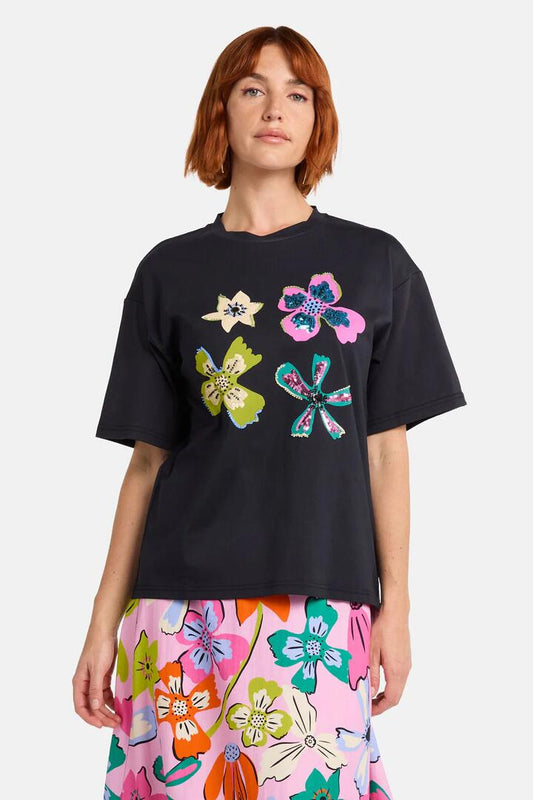 Image of T-Shirts. Product name - So Fetch Sequin Oversized Tee in Black colour by brand - Gorman