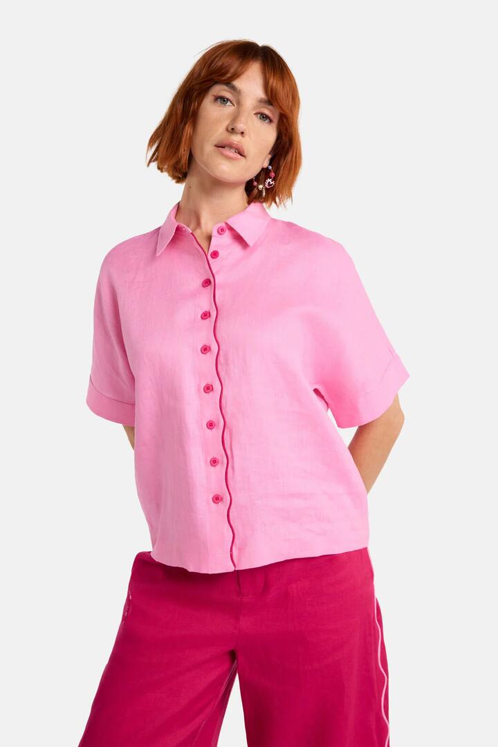 Image of a model wearing Tops. Productname: Path Your Way Linen Shirt in Pink colour by brand - Gorman