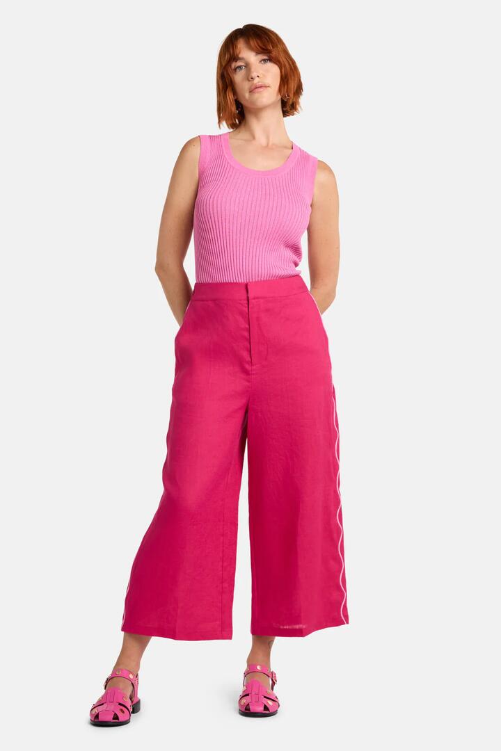 Image of a model wearing Pants. Productname: Path Your Way Linen Pant in Pink colour by brand - Gorman