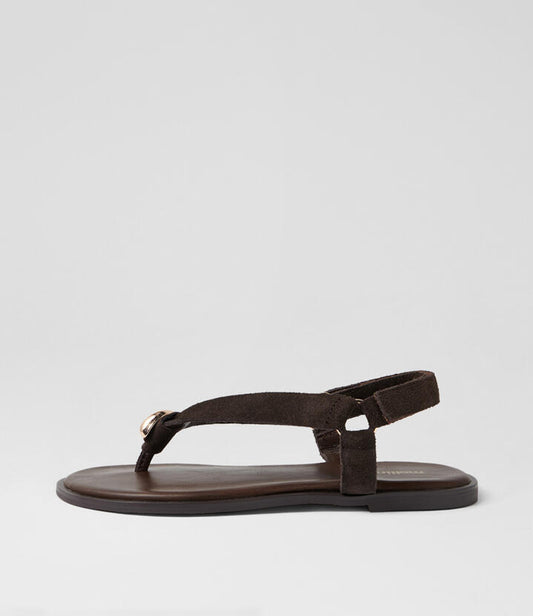 Image of Sandals. Productname: Emblem Brown Suede Thongs in Brown colour by brand - MOLLINI