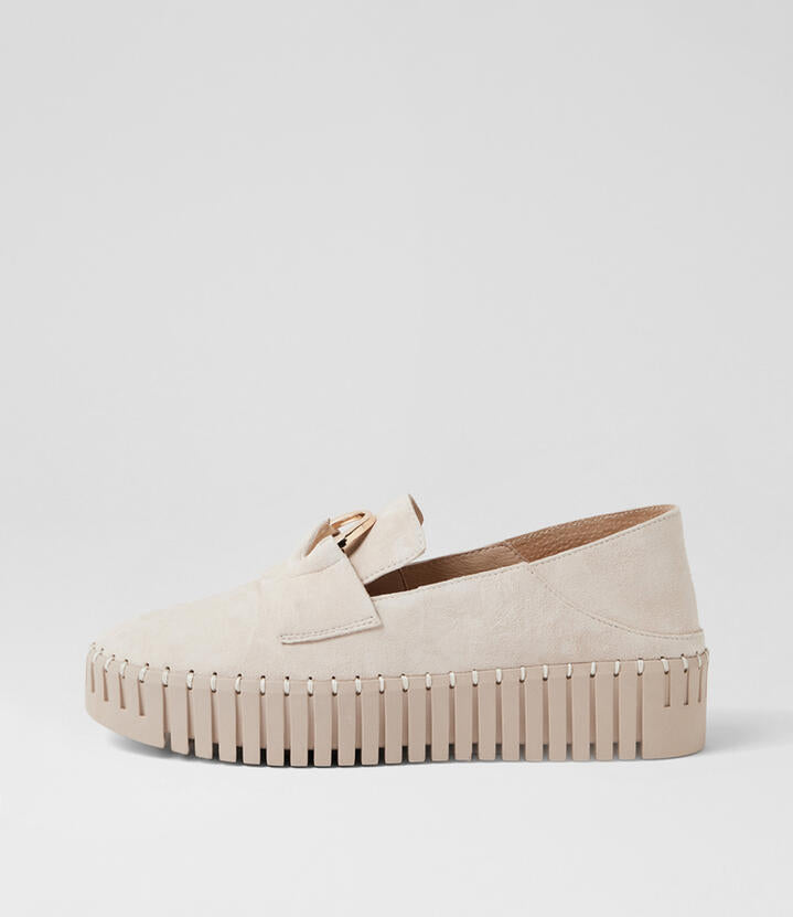 Image of Shoes. Productname: Baloo Beige Suede Flat Shoes in Beige-Beige Sole colour by brand - MIDAS