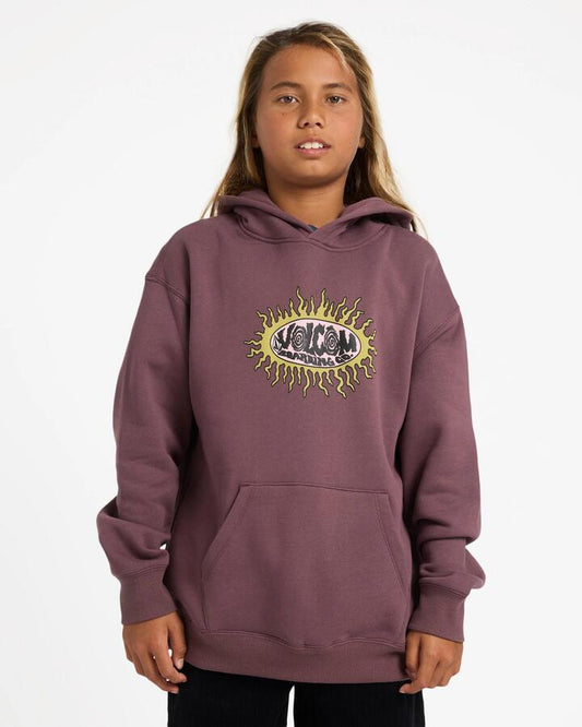 Image of a model wearing Outerwear. Product name - Volcom Boys 8-16 Watanite Pullover Hoodie Pistol Punch in Pistol Punch colour by brand - Volcom