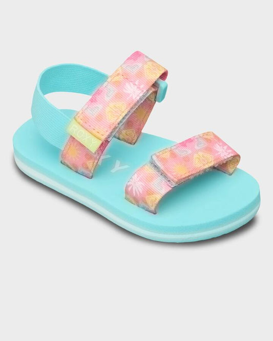 Image of Slippers. Product name - Roxy Girls 2-6 Tw Roxy Cage Slides White/Orange/Pink in White/Orange/Pink colour by brand - Roxy