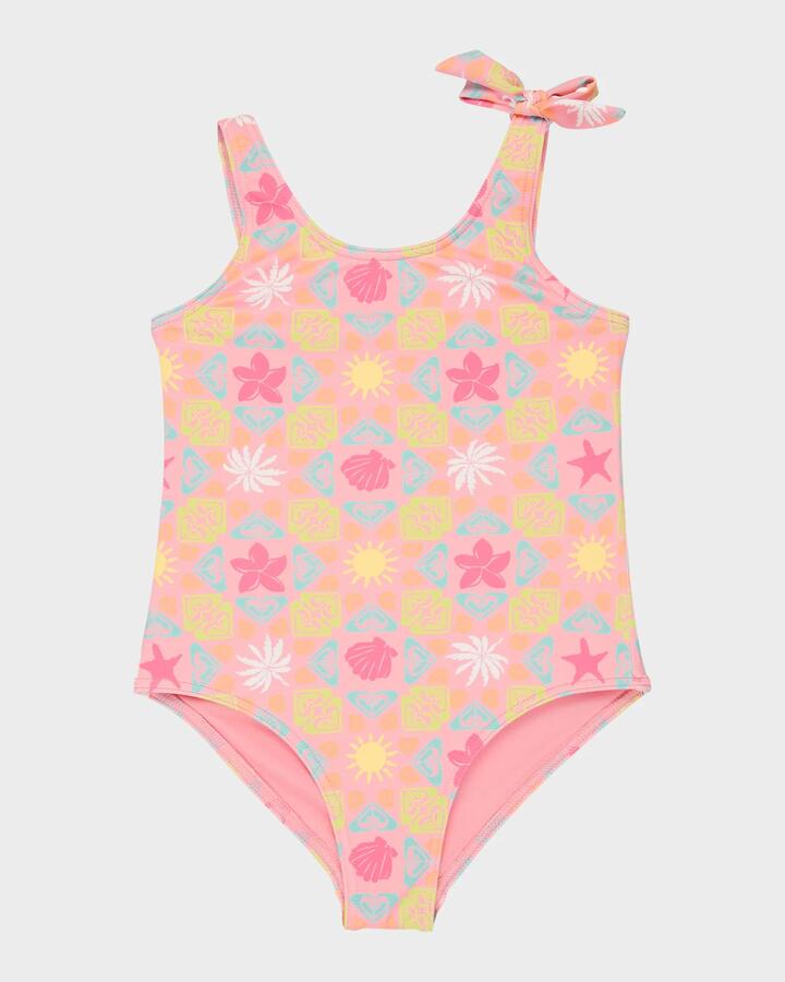 Image of Swimwear. Product name - Roxy Girls 2-7 Check One Piece Swimsuit Plumeria Hippie Hour Diagonal in Plumeria Hippie Hour Diagonal colour by brand - Roxy
