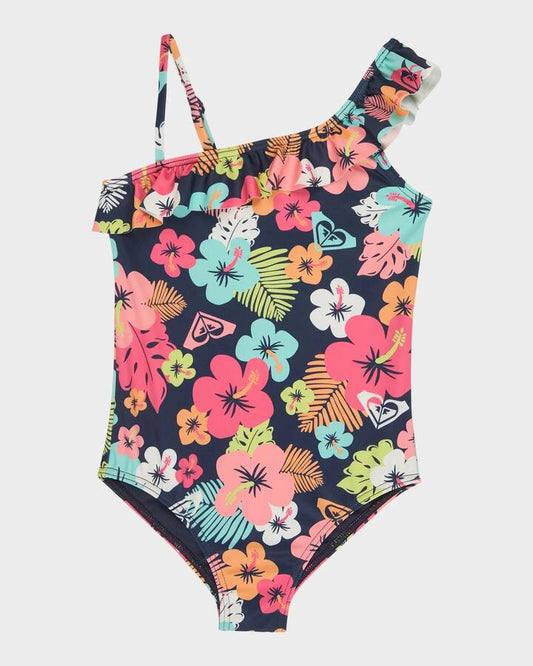 Image of Swimwear. Product name - Roxy Girls 2-7 Morning Flower One Piece Swimsuit Mood Indigo Morning Flowers Tw in Mood Indigo Morning Flowers Tw colour by brand - Roxy