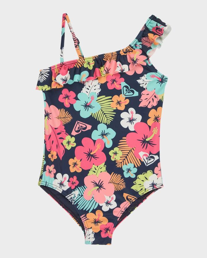 Image of Swimwear. Product name - Roxy Girls 2-7 Morning Flower One Piece Swimsuit Mood Indigo Morning Flowers Tw in Mood Indigo Morning Flowers Tw colour by brand - Roxy