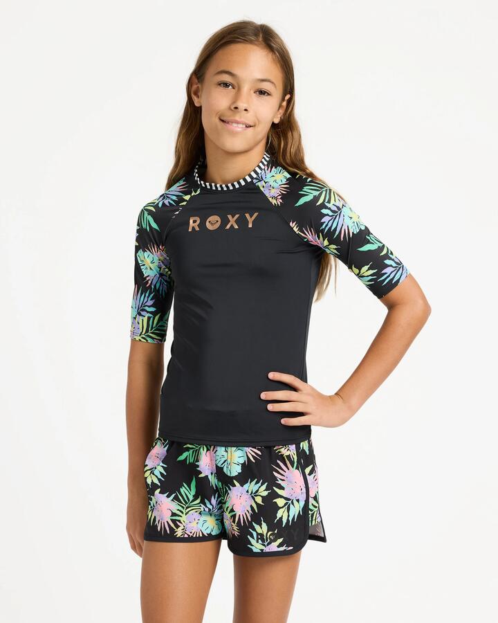 Image of Coats & Jackets. Product name - Roxy Girls 6-16 Roxy Active Rg Lycra Rash Vest Anthracite Aquarella Active Rg in Anthracite Aquarella Active Rg colour by brand - Roxy