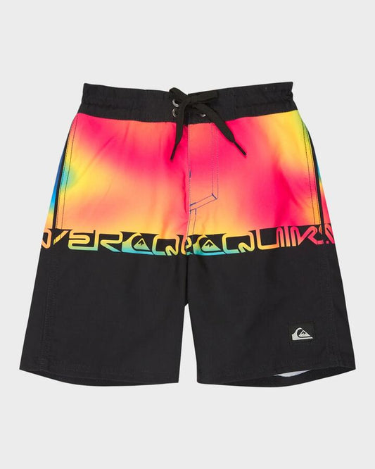 Image of Swimwear. Product name - Quiksilver Boys 2-7 Everyday Half 13" Boardshorts Black Wordblock in Black Wordblock colour by brand - Quiksilver