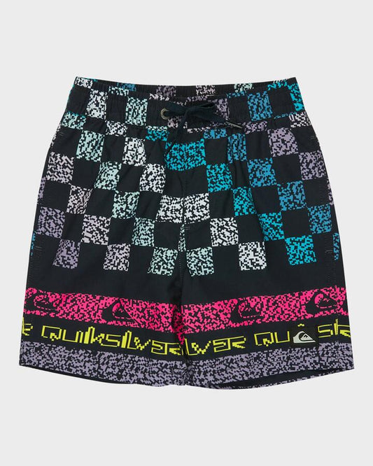 Image of a model wearing Shorts. Product name - Quiksilver Boys 2-7 Everyday Printed 13" Swim Shorts Dark Navy Next Gen in Dark Navy Next Gen colour by brand - Quiksilver