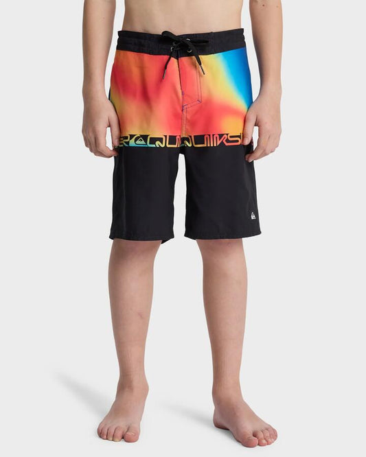 Image of Swimwear. Product name - Quiksilver Boys 8-16 Everyday Half 17" Boardshorts Black Wordblock in Black Wordblock colour by brand - Quiksilver