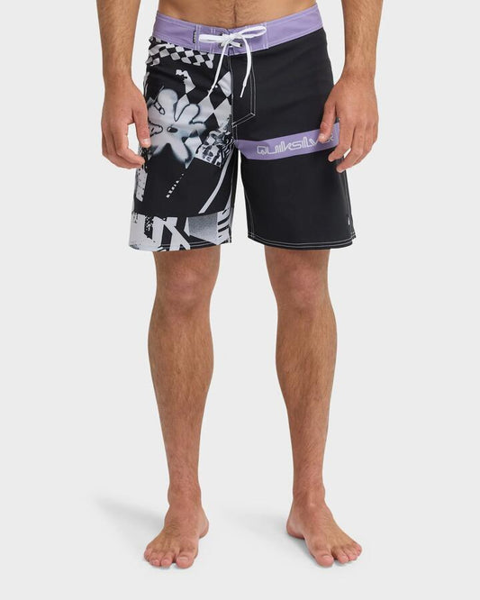 Image of Swimwear. Productname: quiksilver - Mens Surfsilk Straight 18" Boardshorts - Black Block Momentum - in Black Block Momentum colour by brand - quiksilver